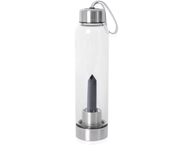 SHOP LC DELIVERING JOY Crystal Water Bottle Glass Clear Quartz with Spiritual Energy Stainless Steel Perfect for Yoga Meditation Healing Stones...
