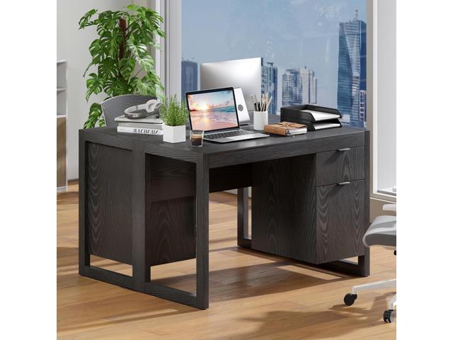 Tangkula Computer Desk with Storage Cabinet & Drawer, White Wooden Home Office Desk, PC Laptop Workstation Study Writing Desk with Smooth Surface,...