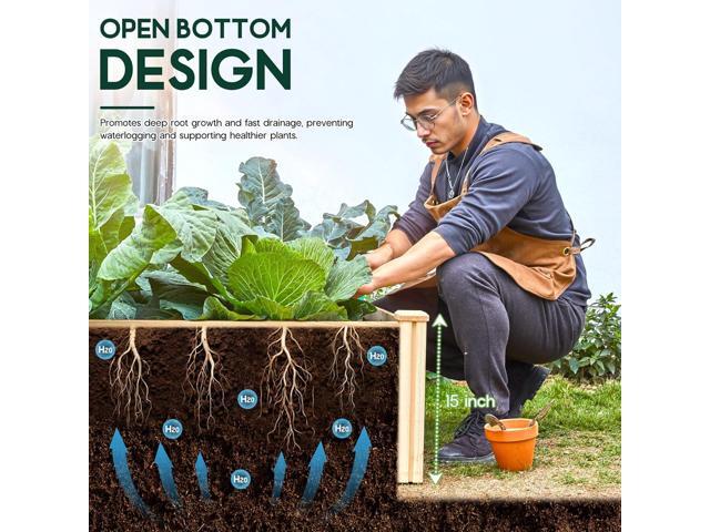 SPECRAFT 8x4 Ft Wood Raised Garden Bed, Durable 15 Inch Depth Planter Box for Vegetables, Herbs, and Flowers, Ideal for Outdoor Gardening with Open...