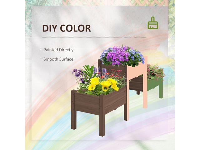 Outsunny Raised Garden Bed with 3 Planter Box, Elevated Wooden Plant Stand with Drainage Holes, for Vegetables, Herb and Flowers, Coffee