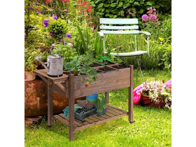Outsunny Raised Garden Bed with 8 Grow Grids, Wooden Outdoor Plant Box Stand with Folding Side Table and Wheels, 49' x 21' x 34', for Vegetables,...