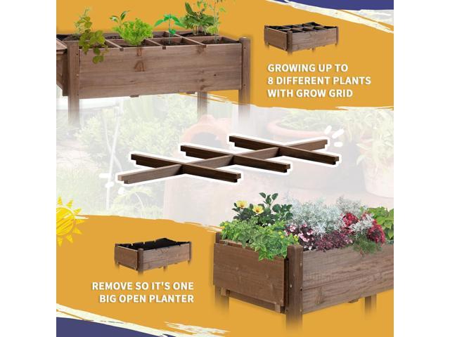 Outsunny Raised Garden Bed with 8 Grow Grids, Wooden Outdoor Plant Box Stand with Folding Side Table and Wheels, 49' x 21' x 34', for Vegetables,...