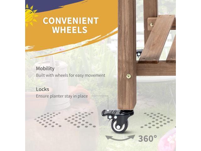 Outsunny Raised Garden Bed with 8 Grow Grids, Wooden Outdoor Plant Box Stand with Folding Side Table and Wheels, 49' x 21' x 34', for Vegetables,...