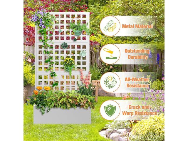 Metal Planter Box with Trellis & Wheels, Raised Garden Bed with Privacy Screen, Outdoor Standing Flower Beds with Drainage Hole for Climbing...