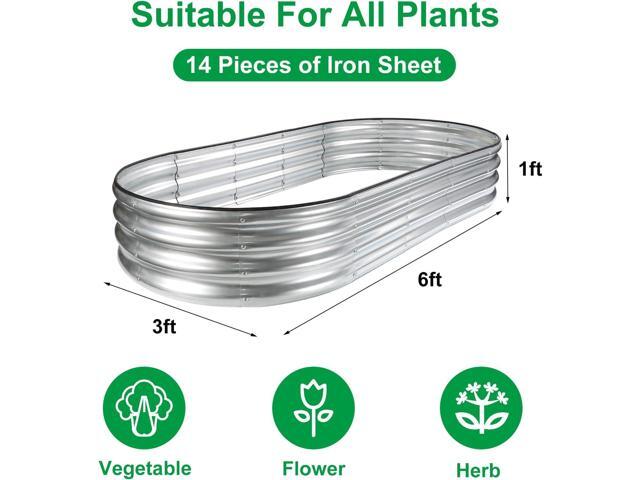 JERIA 6×3×1ft Oval Raised Garden Bed,Galvanized Raised Garden Bed Kit Outdoor Metal Gardening Planter Box for Vegetable, Fruits, FlowerHerbs
