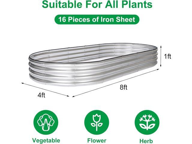 JERIA 8×4×1ft Oval Raised Garden Bed,Galvanized Raised Garden Bed Kit Outdoor Metal Gardening Planter Box for Vegetable, Fruits, FlowerHerbs