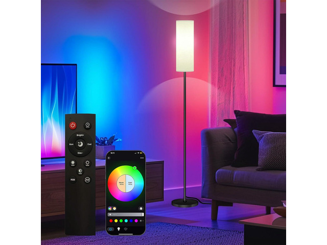 Smart LED Floor Lamp with APP Control & RGB Colors - Dimmable Standing Lamp for Living Room, Bedroom, Gaming - Remote, Timer, 9W Bulb Included, 67'...