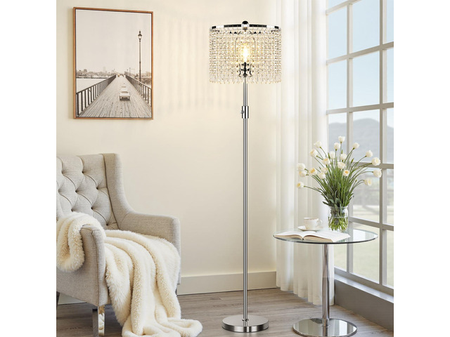 Upgraded Dimmable Crystal Floor Lamps for Living Room, 1000LM LED Bulb Included, Standing Lamp with Knob Switch, Tall Silver Pole Light for Bedroom...