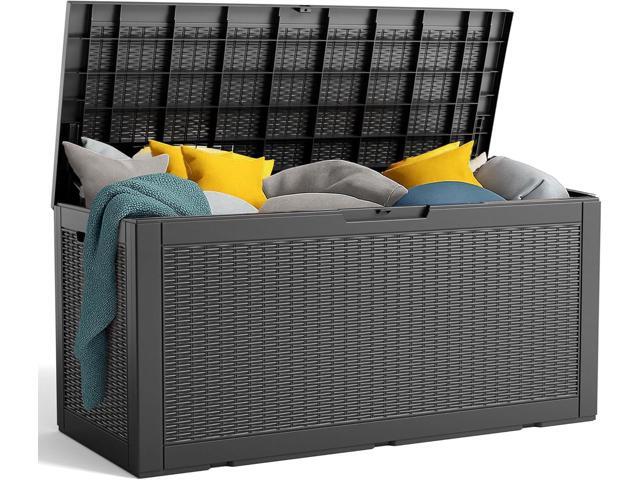 PatioZen 100 Gallon Resin Deck Box, Lockable Patio Outdoor Storage Box for Furniture, Garden Tools and Tools Storage, Waterproof Outside Storage.