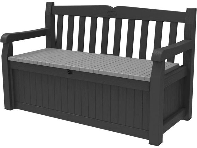 Keter Solana 70 Gallon Storage Bench Deck Box for Patio Furniture, Front Porch Decor and Outdoor Seating Perfect to Store Garden Tools and Pool...