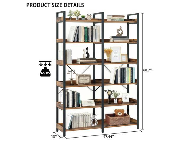 Spacious 6-Shelf Industrial Bookcase, 67' Tall Storage Solution with Wood Shelves & Metal Frame, Stylish Display for Home Office, Brown