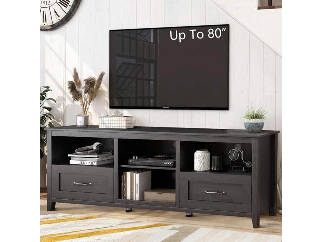 wesome 70' Farmhouse Black TV Stand for TVs up to 80' Home Cabinet with Drawers Easy Assembly