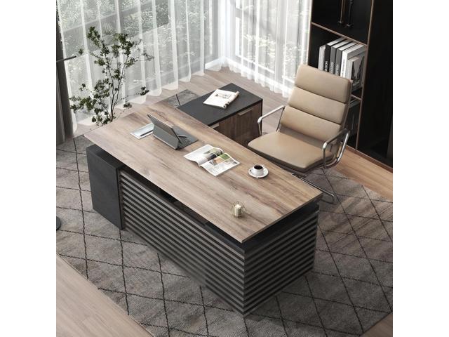 Wesome 78.74' Adjustable Height Executive Desk with 3 Drawers 2 Cabinets (Right Return)