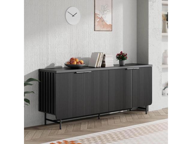 68' Farmhouse Wooden Sideboard Buffet with Shelves and Doors