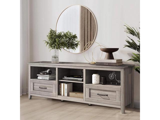 Vivvoo Modern TV Stand for up to 80' TV Wood Media Console with Storage 2 Drawers 4 Shelves