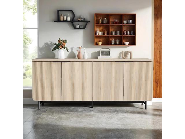 WESOME 68' Mid-Century Modern TV Stand with 8 Adjustable Shelves and Four Doors