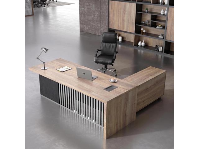 63 inch L Shaped Executive Desk with 2 Drawers File Cabinets Storage(Left Hand Return)