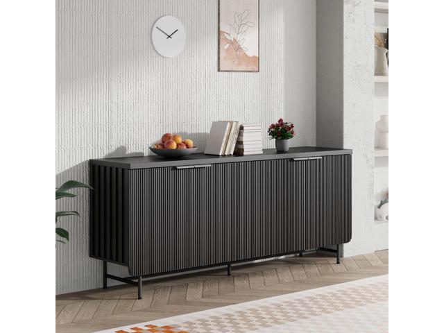 Vivvoo 68' Black Mid-Century TV Stand with Adjustable Shelves and 4 Doors