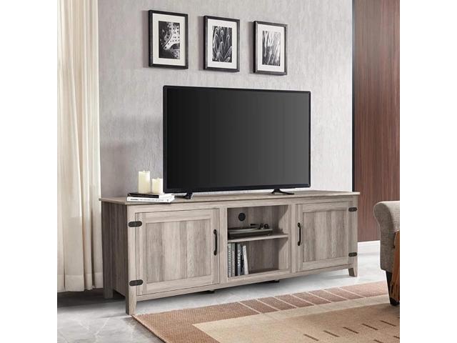 Grey Industrial TV Stand Organizer Box with 2 Doors for 80' Tvs Display