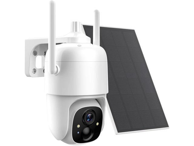 Solar Security Cameras Wireless Outdoor, 2K 3MP Pan Tilt 355° View IP65 Waterproof Rechargeable Battery Powered PTZ WiFi Camera with PIR, Color...