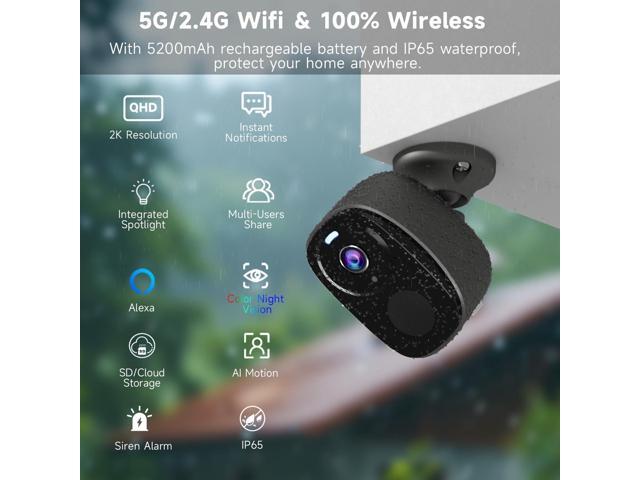 4PC 5G/2.4G Security Cameras Wireless Outdoor,2K Battery Powered Camera for Home Security,WiFi Home Indoor Camera with AI Motion Detection,Siren,...