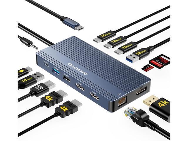 USB C Hub USB C Docking Station Dual Monitor14-IN-1 Triple Display Multiport Adapter with 2*HDMI +DP + 5*USB-A/C 10Gbps Ports+Ethernet +SD/TF...