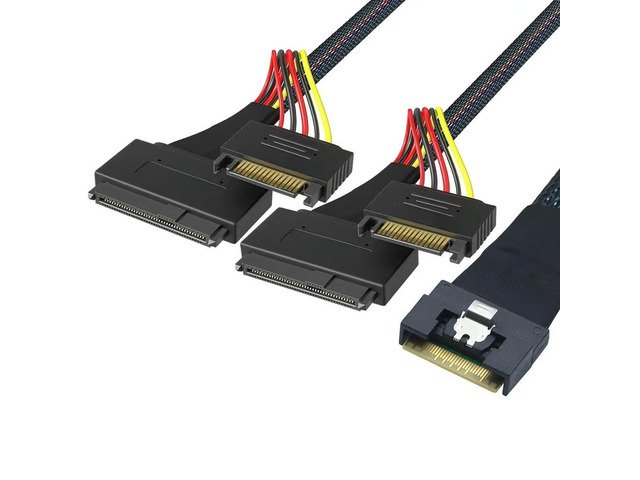 FOR PCI-E SlimSAS SFF-8654 8i to Dual U.2 (SFF-8639) Adapter Cable with 15-Pin SATA Power - High-Speed NVMe SSD Converter