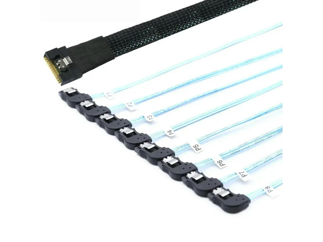 FOR Slimline4.0 SFF-8654 8i to 8 SATA Adapter Cable Full Enclosure Angled Connec