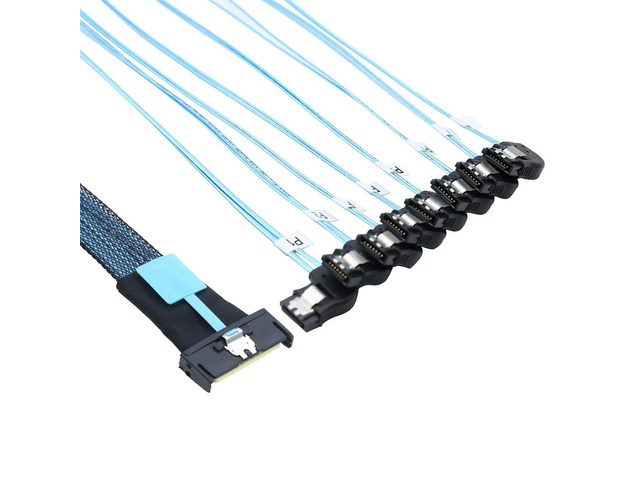 FOR PCIe 5.0 MCIO 8I (SFF-TA-1016) 74Pin to 8-Port Right-Angle SATA Male HDD/SSD Data Cable - High-Speed Adapter for Servers & Stora
