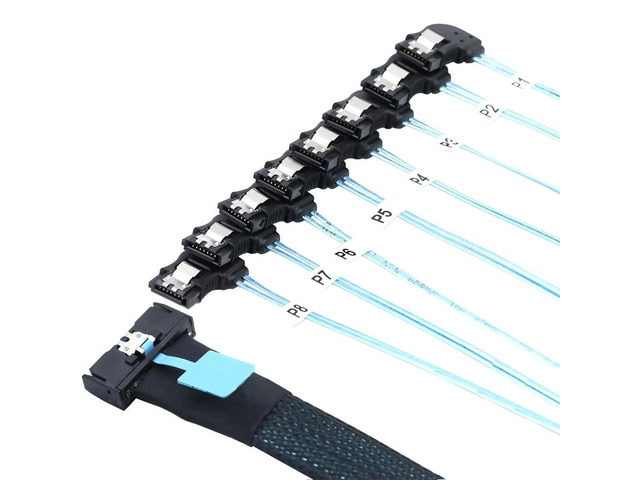 FOR PCIe 5.0 MCIO 8I (SFF-TA-1016) 74Pin to 8-Port Left-Angle SATA Male HDD/SSD 