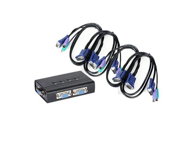 FOR 4 Port VGA KVM Switch PS/2 Mouse Keyboard Console Manual Button Press Select With Original Cable High Resolution 460SL