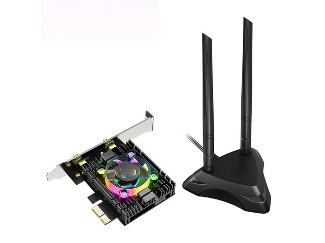 FOR 3000Mbps WiFi 6 Card Adapter 5.1 Dual Band 2.4G/5G With Heatsink & RGB Fan And Antenna Base AX200 Chipset