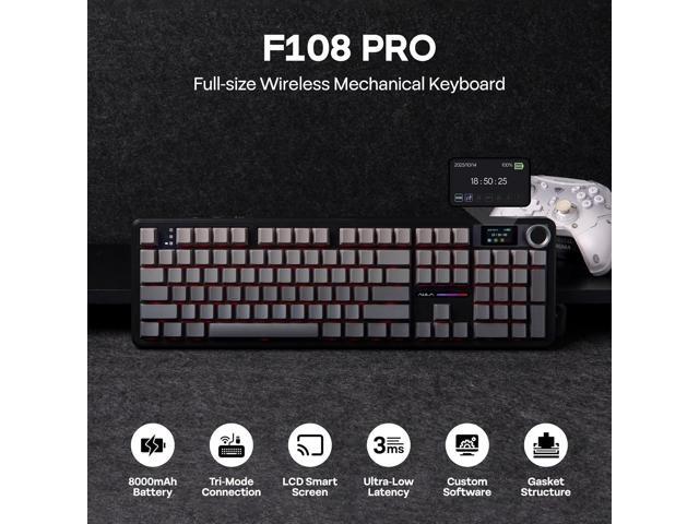 EPOMAKER X Aula F108 PRO Wireless Gaming Keyboard with Screen, 8000mAh Battery, 104 Hot-Swappable and Programmable Keys and Knob, RGB Backlight,...