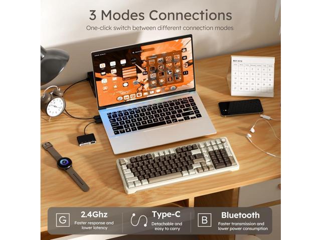 iLovBee B98 Creamy Keyboard with Number Pad, RGB Wireless Gaming Keyboard w/Knob, Bluetooth/2.4Ghz/USB Wired Full Size Mechanical Keyboards for...