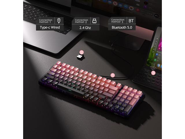 MageGee LIGHT100 Wireless Creamy Keyboard, Gasket Structure Hot Swappable, 2.4G/USB-C/BT5.0 RGB Backlit Mechanical Gaming Keyboard for Win/Mac/PC,...