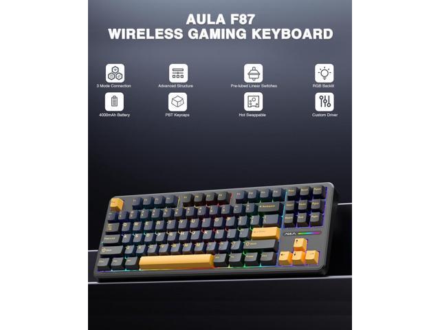 AULA F87 Wireless Mechanical Keyboard, 75% TKL Custom Hot Swappable Gaming Keyboards with PBT Keycaps, Pre-lubed Greywood Switches, RGB Backlit...