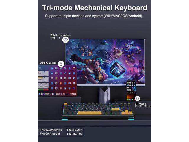 AULA F87 Wireless Mechanical Keyboard, 75% TKL Custom Hot Swappable Gaming Keyboards with PBT Keycaps, Pre-lubed Greywood Switches, RGB Backlit...