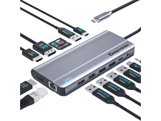 USB C Docking Station UBS C Hub for Laptop Dual Monitors 14 in 1 Multiport Dongle Dock with 2* HDMI +DP+USB C/A 100w PD+Ethernet+Data Transfer for...