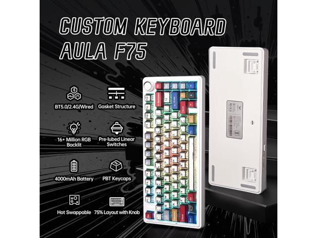 Aula F75 Wireless Mechanical Keyboard,Creamy Keyboard with RGB Backlit Hot Swappable, 81 Keys 75% Layout Gaming Keyboard, Bluetooth/2.4GHz/Type-C,...