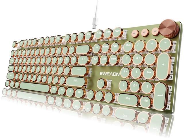 EWEADN Typewriter Style Mechanical Keyboard, Wired Typewriter Keyboards,104 Keys Backlit LED Metal Keyboards, Media Control Knob, Wired Computer...