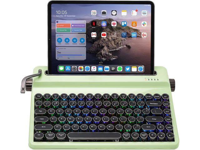 YUNZII QL75 Wireless Typewriter Hot Swap Retro Mechanical Keyboard,Punk Round Keycaps,RGB Backlit QMK/VIA Programmable, Multi-Device Keyboard with...