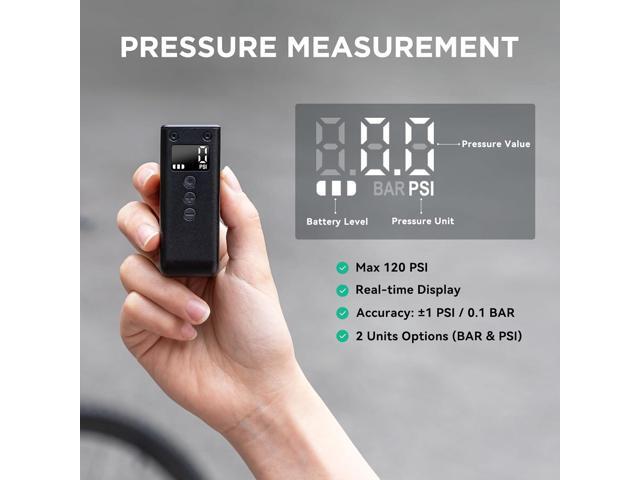 CYCPLUS AS2 PRO Tiny Bicycle Pump with Gauge, Max 120 PSI Electric Mini Pump, Auto Stop, with Presta and Schrader Valve for E-Bike, MTB, and Road...