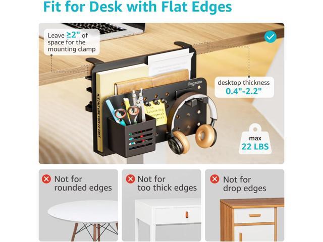 Desk Side Storage Organizer, No Drill Under Desk Laptop Holder, Clamp on Desks Shelf with Pegboard Accessories, Hanging Laptop Mount, Fits Flat...
