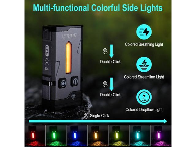 BORUIT EV10 EDC Keychain Flashlight Super Bright USB-C Rechargeable - 15 Modes Small Multifunctional Flashlights with Clip Magnetic Ambient and...