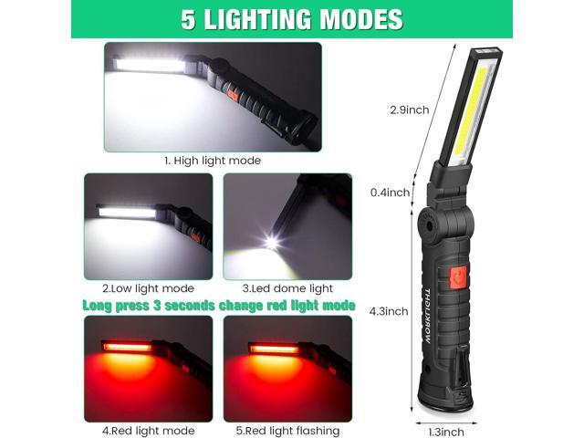 Honoson 4 Pieces LED Work Light Cob Rechargeable Work Flashlight with Magnetic Base, Hanging Hook and 360° Rotate 5 Modes Portable LED Flashlight...