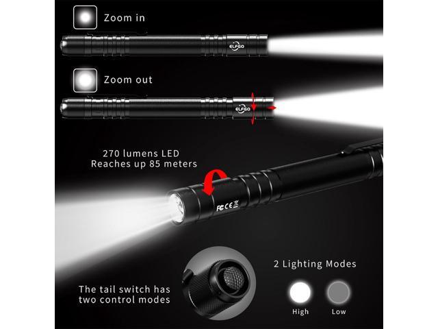 LED Pen Light, Zoomable Penlight with 2*AAA, 270 Lumens Pocket Size Clip Pen Flashlight for Nurse, Medical, Inspection, Repair, Engineer, Doctor