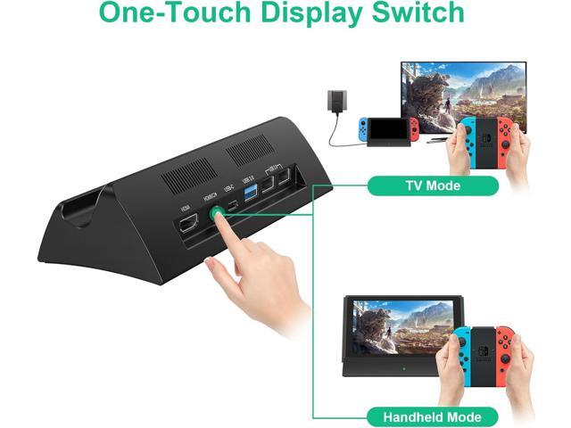 TV Docking Station for Switch, Replacement for Official Dock, Supports 4K HDMI Output with HDMI Cable and 15V/2.6A USB-C Charger