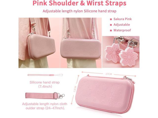Pink Travel Carrying Case Accessories Kit Compatible with Nintendo Switch OLED. Pink Switch OLED Hard Protective Cover,Adjustable Stand,Screen...