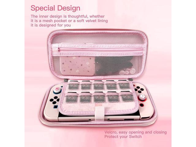 Pink Travel Carrying Case Accessories Kit Compatible with Nintendo Switch OLED. Pink Switch OLED Hard Protective Cover,Adjustable Stand,Screen...