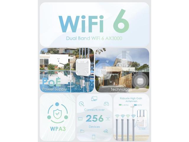 WAVLINK AX3000 WiFi 6 Wireless Outdoor Wireless Access Points, Long Range Outdoor WiFi with Dual Band/PoE/IP67/600mW of Power/Up to 256 Devices for...